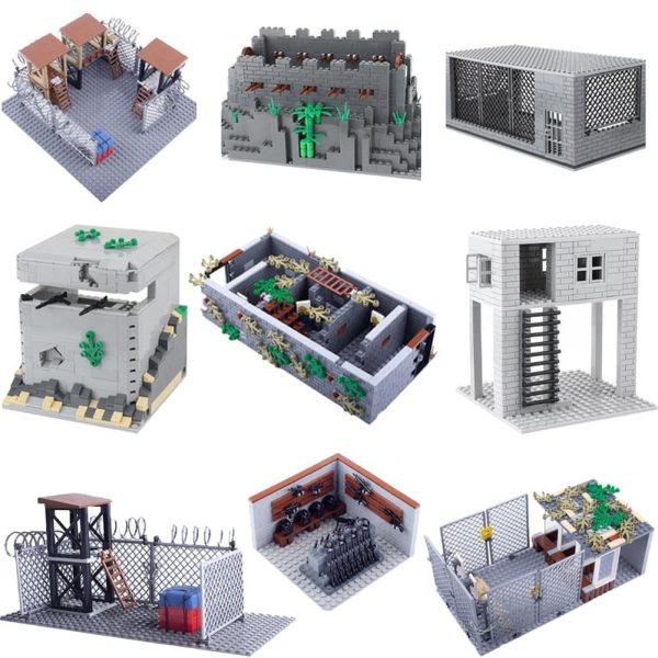 MOC NON  WW2 Soldier Accessories Building Blocks Sentry Towers Trenches Bunkers Ruins Soldiers Figures Gun Weapons Bricks Toys Kids J090 Sale