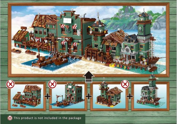 MOC NON  YOOGE Ug30103 Fisherman Series Dock Restaurant Ideas Street View 30102 Captain Dock Assembled Building Block Toys Supply