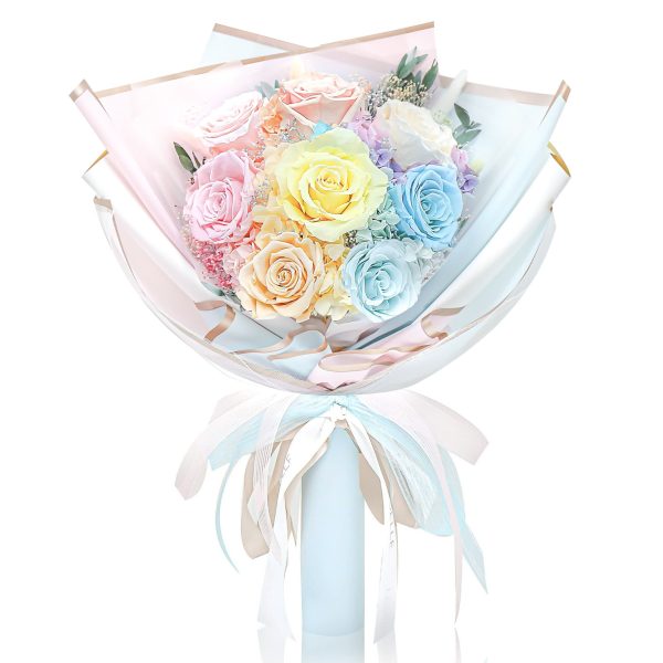 The Rainbow Bouquet - Yellow, Blue & Pink Preserved Roses Online Sale