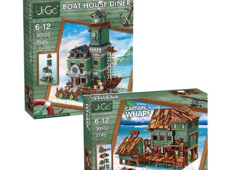 MOC NON  YOOGE Ug30103 Fisherman Series Dock Restaurant Ideas Street View 30102 Captain Dock Assembled Building Block Toys Supply