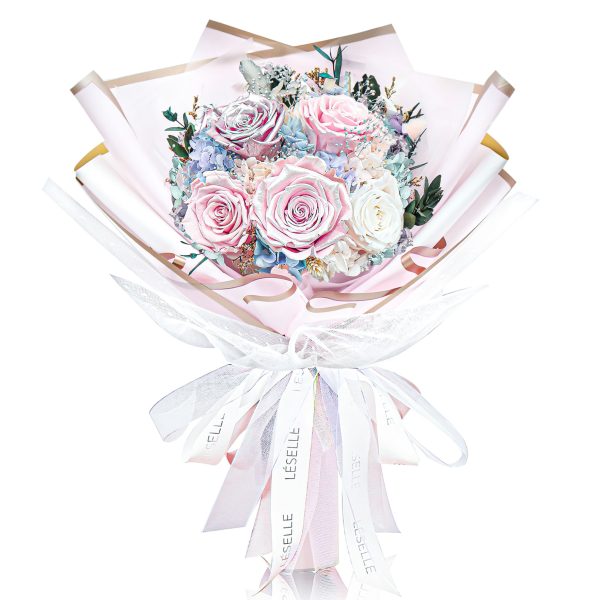 Preserved Flower Bouquet - Metallic Pink & Pale Pink Roses For Cheap