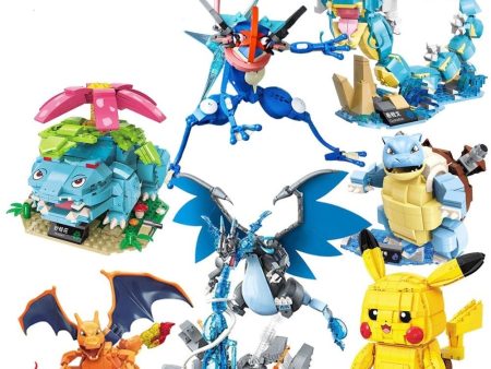 MOC NON  New Classic Anime Pokemon Center House Pikachu Greninja Mewtwo Charizard Venusaur Building Blocks Bricks Sets Model DIY Toy Fashion