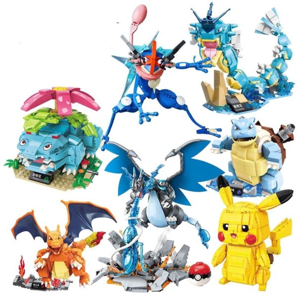 MOC NON  New Classic Anime Pokemon Center House Pikachu Greninja Mewtwo Charizard Venusaur Building Blocks Bricks Sets Model DIY Toy Fashion