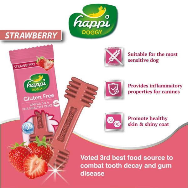 10 FOR $12: Happi Skippi (Doggy) Zest Strawberry 4 Inch Dental Dog Chew 25g For Sale