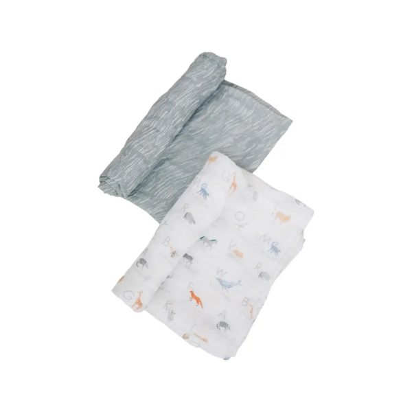 Oh So Soft Muslin Swaddle 2 pack - Animal Alphabet + Gray Crayon Fashion